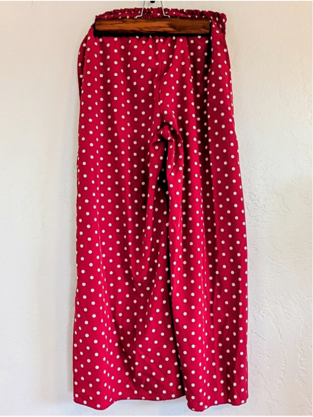 Polka Dot Wide Leg Pants Womens Red Palazzo Pants Elastic Waist Lounge XXL - Picture 4 of 8
